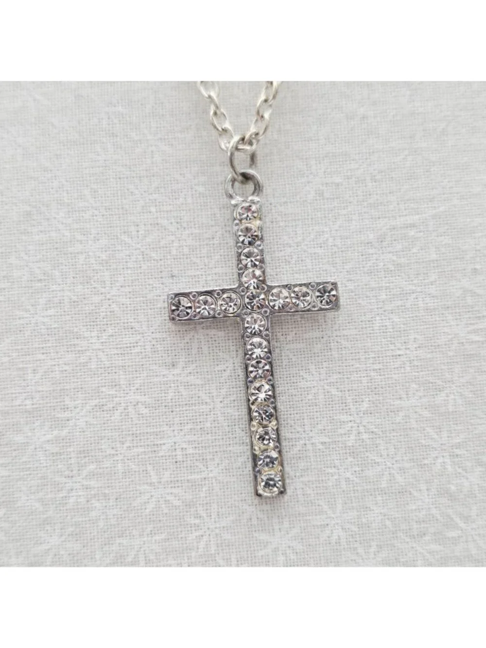 Silver Rhinestone Cross Pendant Necklace By Icing - Picture 5 of 7